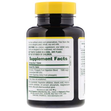 Bromelain Supplement1500 (бромелайнова добавка), максимальна ефективність, Nature's Plus, 60 таблеток