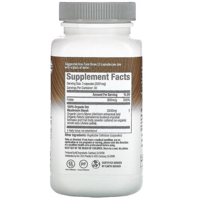 Їжовик гребінчастий + фолат Organic Mushroom Nutrition (Lion's Mane + Folate) 667 мг 90 капсул