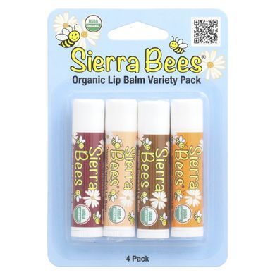 Organic lip balm, assorted, 4 pack, 0.15 oz (4.25 g) each