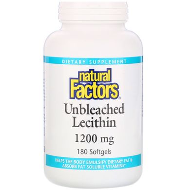 Неотбеленный Лецитин, Natural Factors, 1200 мг, 180 капсул купить в Киеве и Украине