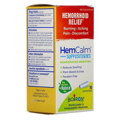 HemCalm супозиторії, засіб від геморою, HemCalm Suppositories, Hemorrhoid Relief, Boiron, 10 супозиторіїв
