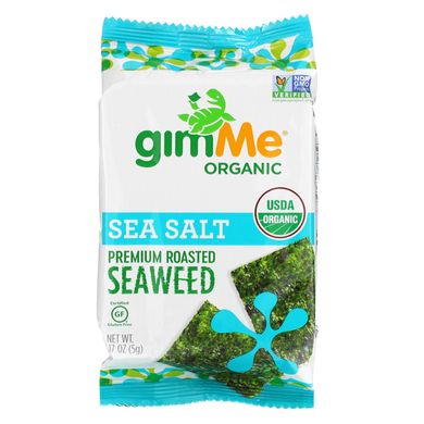 Смажені водорості преміум-класу, морська сіль, Premium Roasted Seaweed, Sea Salt, gimMe, 6 упаковок по 5 г кожна