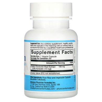 Форсколин - екстракт кореня колеус форсколії, Advance Physician Formulas, Inc, 100 мг, 60 капсул
