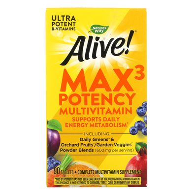 Мультивітаміни Nature's Way (Alive! Max3 Potency Multivitamin) 3 таблетки на день 90 таблеток