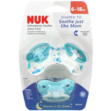 NUK, Ортодонтическая пустышка, ценная упаковка, 6-18 месяцев, для мальчиков, 3 шт. В упаковке купить в Киеве и Украине