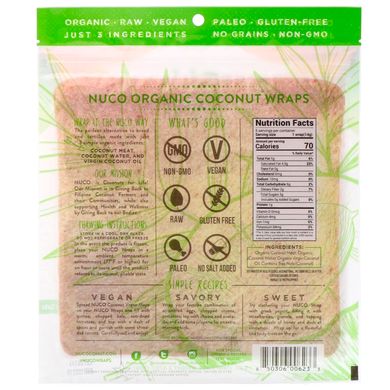 Органічні кокосові обгортання оригінальні NUCO (Organic Coconut Wraps Original) 5 обгорток по 14 г