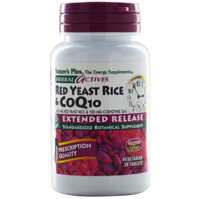 Червоний дріжджовий рис + коензим Q10, Red Yeast Rice & CoQ10, Herbal Actives, Natures Plus, 30 гелевих капсул