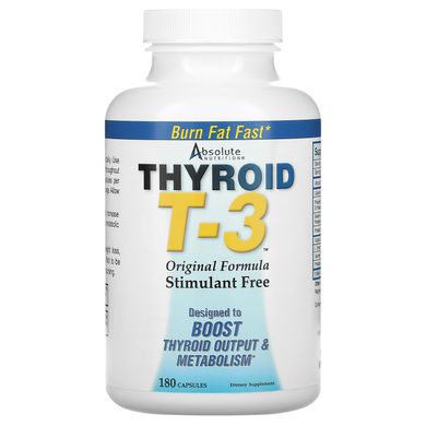 Жироспалювач здоров'я щитовидної залози Absolute Nutrition (Thyroid T-3) 180 капсул