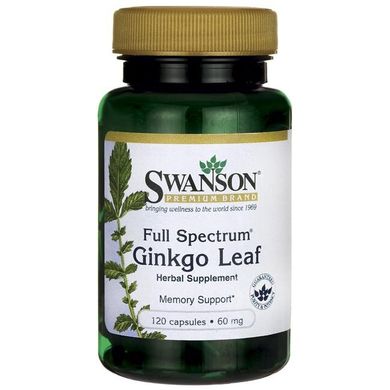 Гінкго білоба, Full-Spectrum Ginkgo Leaf, Swanson, 60 мг, 120 капсул