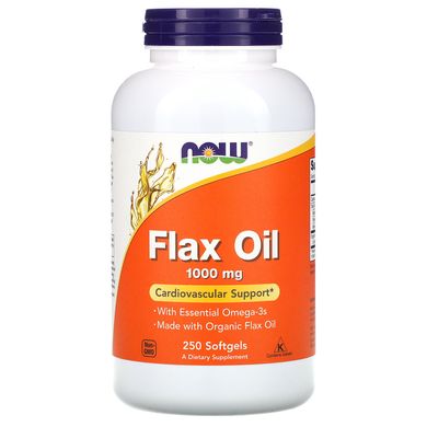 Лляна олія Омега-3 Now Foods (Flax Oil) 1000 мг 250 желатинових капсул