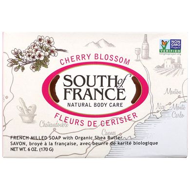 French Milled Bar Soap з органічною олією ши, вишневим цвітом, South of France, 6 унцій (170 г)