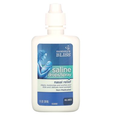 Сольові краплі / спрей для полегшення закладеності носа для будь-якого віку Mommy's Bliss (Saline Drops/Spray Nasal Relief All Ages) 30 мл