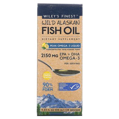 Рыбий жир Wiley's Finest (Wild Alaskan Fish Oil) 4500 мг 125 мл со вкусом лимона купить в Киеве и Украине