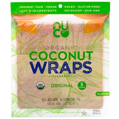 Органічні кокосові обгортання оригінальні NUCO (Organic Coconut Wraps Original) 5 обгорток по 14 г