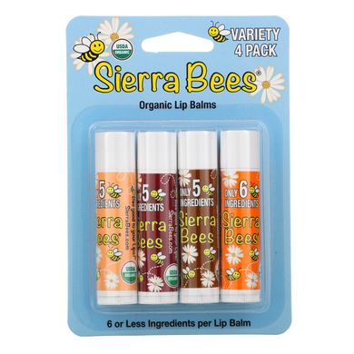 Органический бальзам для губ, ассорти, Sierra Bees, 4 пакетика, 0,15 унций (4,25 г) каждый купить в Киеве и Украине