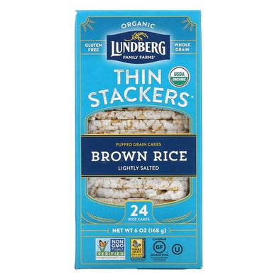 Lundberg, Thin Stackers, коричневий рис, слабосолоний, 24 рисові коржики