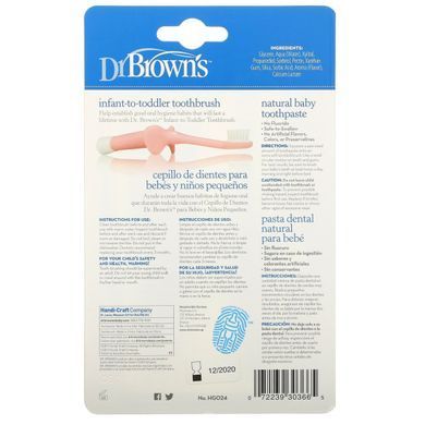 Dr. Browns, Set of toothbrushes for babies, from 0 to 3 years old, blue, with the taste of real pear and apple, set of 2 items.