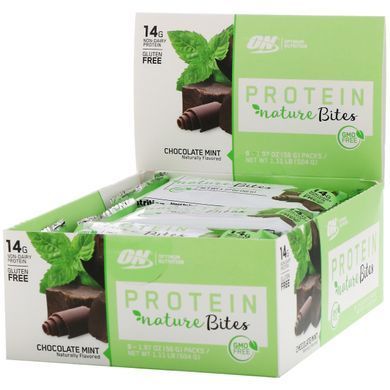 Протеиновые батончики, шоколадная мята, Protein Nature Bites, Optimum Nutrition, 9 шт. по 56 г (1,97 унции) каждый купить в Киеве и Украине