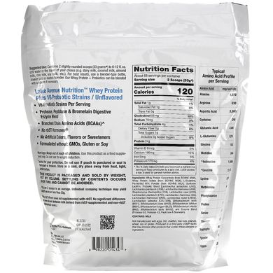 Сироватковий протеїн + пробіотики, без запаху, Whey Protein + Probiotics, Unflavored, Lake Avenue Nutrition, 2,27 кг