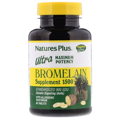 Bromelain Supplement1500 (бромелайнова добавка), максимальна ефективність, Nature's Plus, 60 таблеток
