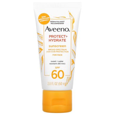 Aveeno, Protect + Hydrate, сонцезахисний крем, для обличчя, SPF 60, 2 рідкі унції (60 мл)