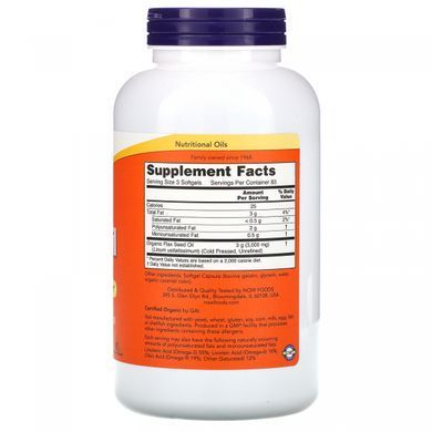 Лляна олія Омега-3 Now Foods (Flax Oil) 1000 мг 250 желатинових капсул