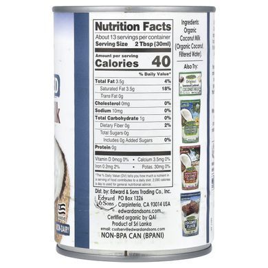 Edward & Sons, Let's Do Organic&reg;, Organic Evaporated Coconut Milk, Unsweetened, 13.5 fl oz (398 ml)