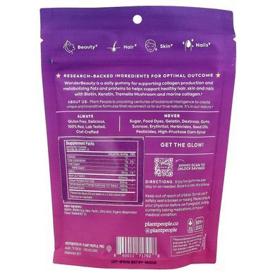 Plant People, WonderBeauty&reg;, Hair, Skin & Nails Rejuvenation Gummies, Watermelon, 60 Gummies