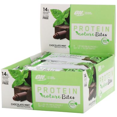 Протеїнові батончики, шоколадна м'ята, Protein Nature Bites, Optimum Nutrition, 9 шт по 56 г (1,97 унції) кожен
