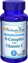 Вітамін В-Комплекс + Вітамін С Час вивільнення, Vitamin B-Complex + Vitamin C Time Release, Puritan's Pride, 100 таблеток