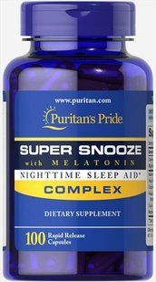 Супер дремота с мелатонином, Super Snooze with Melatonin, Puritan's Pride, 100 капсул купить в Киеве и Украине