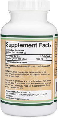 Альфа-кетоглутарова кислота Double Wood (Alpha-Ketoglutaric Acid) 500 мг 180 капсул