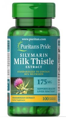 Молочний чортополох стандартизований, Milk Thistle Standardized, Puritan's Pride, 175 мг, 100 капсул
