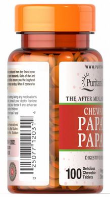 Папайя Папаїн, Papaya Papain, Puritan's Pride, 57 мг, 100 жувальних таблеток