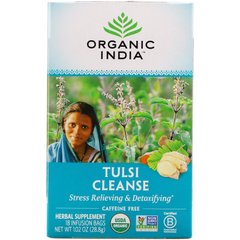 Очищувальний чай Тулса, без кофеїну, Organic India, 18 пакетиків для заварювання, 1,02 унції (28,8 g)