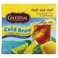 Half and Half, заварюється в холодній воді холодний чорний чай і лимонад, змішані в рівних пропорціях, Celestial Seasonings, 40 чайних пакетиків, 3,0 унції (85 г)