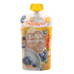 Nurture Inc (Happy Baby), Хеппі Той, Супер ранок, фрукти, йогурти і зернові сумочки, органічні банани, Черниця, йогурт і овес + Супер Чіа, 4 поверхи, 4 oz (113 g)