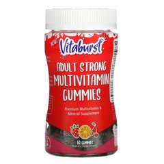 Vitaburst, Сильні мультивітамінні жувальні цукерки для дорослих, зі смаком полуниці, апельсина та вишні, 60 жувальних цукерок.