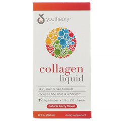 Рідкий колаген, натуральна ягодя, Liquid Collagen, Natural Berry, 12 рідких пробірок, Youtheory, 360 мл