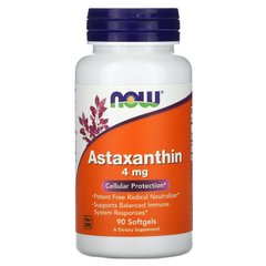 Астаксантин Now Foods (Astaxanthin) 4 мг 90 мягких капсул купить в Киеве и Украине