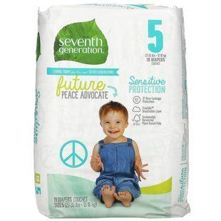 Подгузники для чувствительной защиты, Sensitive Protection Diapers, Seventh Generation, Размер 5, 27-35 фунтов, 19 подгузников купить в Киеве и Украине