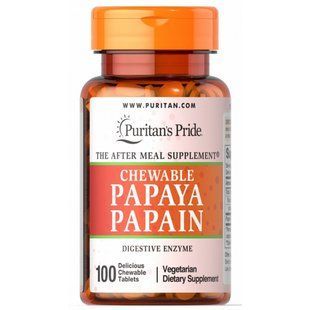 Папайя Папаїн, Papaya Papain, Puritan's Pride, 57 мг, 100 жувальних таблеток
