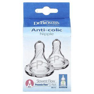 Dr. Brown's, Natural Flow&reg;, Preemie Flow&trade;, Anti-colic Nipple, 0 Months +, Slowest Flow, 2 Pack