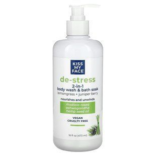 Kiss My Face, De-Stress, 2-in-1 Body Wash & Bath Soak, Lemongrass + Juniper Berry, 16 fl oz (473 ml) купить в Киеве и Украине