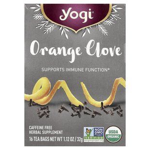 Yogi Tea, гвоздика апельсина, без кофеїну, 16 чайних пакетиків, 32 г (1,12 унції)
