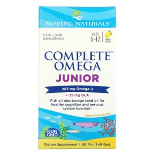 Рыбий жир для подростков, Complete Omega Junior, Nordic Naturals, лимон, 283 мг, 90 капсул купить в Киеве и Украине