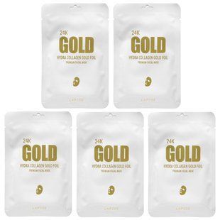 Lapcos, 24K Gold Hydra Collagen Gold Foil, Premium Facial Beauty Sheet Mask, 5 Sheets, 0.88 oz (25 g) Each купить в Киеве и Украине
