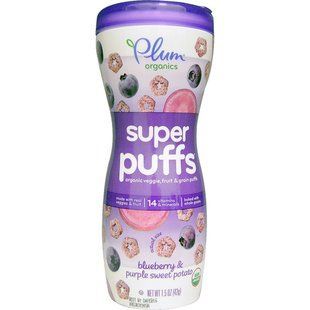 Super Puffs, organic rings from vegetables, fruits, and grains, blueberry and purple sweet potato, Plum Organics, 1.5 ounces (42 g).
