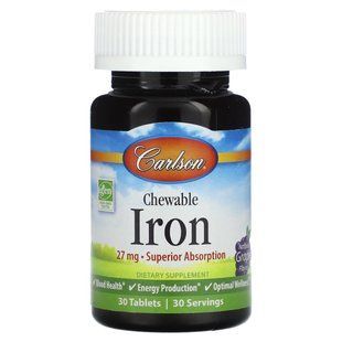 Залізо Carlson Labs (Chewable Iron) 27 мг 30 таблеток зі смаком винограду