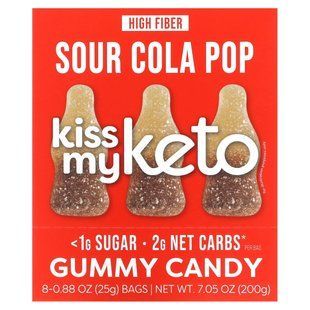 Kiss My Keto, Gummy Candy, Sour Cola Pop, 8 Bags, 0.88 oz (25 g) Each
